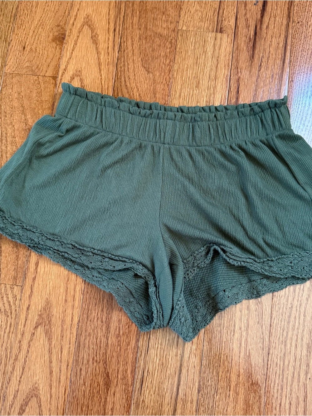 No Boundaries Olive Green Lace-Trim Sleep Shorts